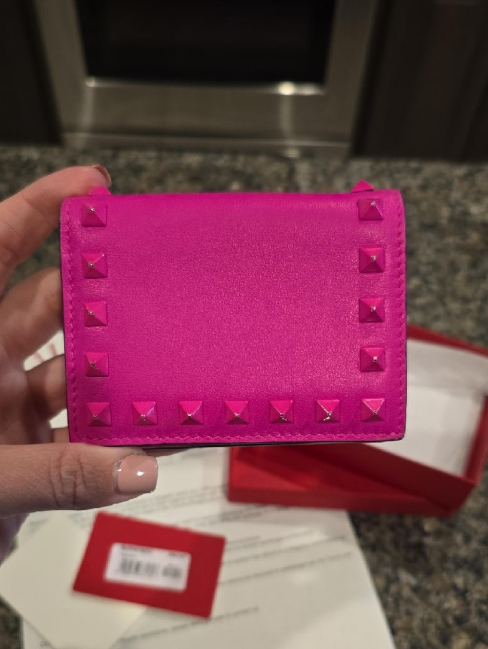 Valentino Hot Pink Rockstud Leather Wallet - Picture 2 of 16